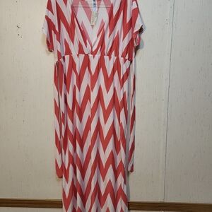 Women's Plus Size 2X Pink Chevron Maxi Dress New with Tags Free Shipping